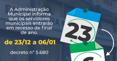 Recesso administrativo a partir do dia 23 de dezembro na Prefeitura de Mafra